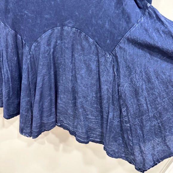 Altar’d State Blue Acid Stone Wash Ruffled Peplum Top Size Medium - Picture 5 of 6
